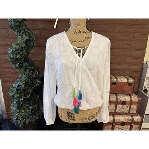 Chloe Oliver by Anthropologie Hula Blouse  With  Tassels, Size XS NWT